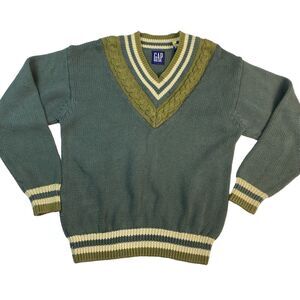 Vintage GAP Cotton Cable Knit Tennis Sweater Varsity Size Small Green Preppy